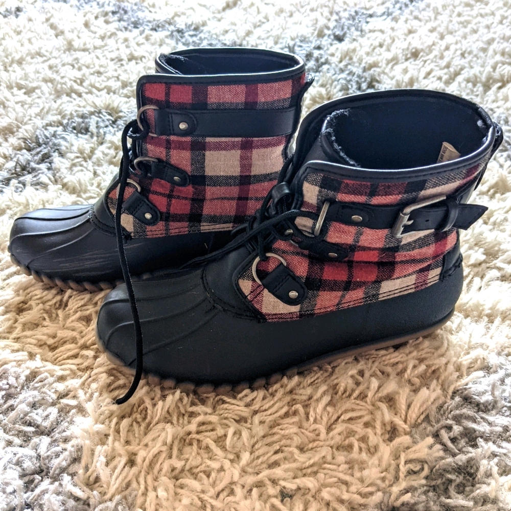 Plaid Rubber Duck Boots